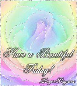 Click to get the codes for this image. This beautiful glitter graphic shows a close-up of a rainbow colored rose with silver glitter on the tips of each petal. The comment reads: Have a Beautiful Friday!