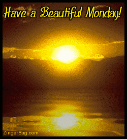 Click to get the codes for this image. This beautiful comment shows a spectacular sunrise reflected in an animated pool. The comment reads: Have a Beautiful Monday!