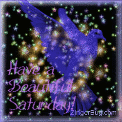 Click to get the codes for this image. This pretty glitter graphic shows a transparent blue bird in front of a sky of twinkling stars. The comment reads: Have a Beautiful Saturday!