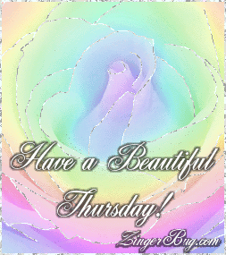 Click to get the codes for this image. This beautiful glitter graphic shows a close-up of a rainbow colored rose with silver glitter on the tips of each petal. The comment reads: Have a Beautiful Thursday!