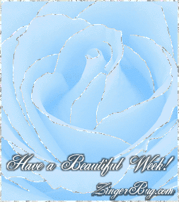Click to get the codes for this image. This beautiful glitter graphic shows a close-up of a blue rose with silver glitter on the tips of each petal. The comment reads: Have a Beautiful Week!