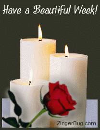 Click to get the codes for this image. This beautiful graphic shows three candles with animated burning flames. A single red rose is in front of the candles. The comment reads: Have a Beautiful week!