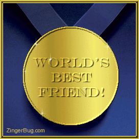 Click to get the codes for this image. This glitter graphic shows a gold medal with a blue ribbon. The comment reads: World's Best Friend!