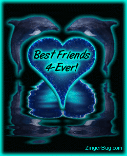 Click to get the codes for this image. This glitter graphic shows 2 dolphins jumping in the air and forming a heart between them. They are reflected in an animated pool. The comment reads: Best Friends 4-Ever!