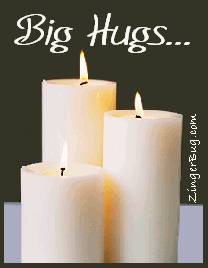 Click to get the codes for this image. Big Hugs Burning Candles Graphic, Hugs and Kisses Free Image, Glitter Graphic, Greeting or Meme for Facebook, Twitter or any blog.