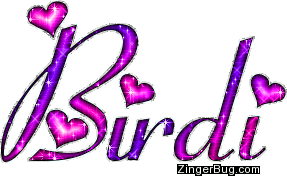 Click to get the codes for this image. Birdi Pink And Purple Glitter Name With Hearts, Girl Names Free Image Glitter Graphic for Facebook, Twitter or any blog.