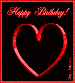 Click to get the codes for this image. This graphic shows a beautiful red metallic 3D heart rotating and spinning. The comment reads: Happy Birthday!