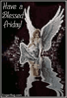 Click to get the codes for this image. This beautiful glitter graphic shows an angel sitting at the edge of an animated reflecting pool. The comment reads: Have a Blessed Friday!