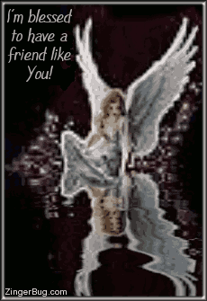Click to get the codes for this image. This beautiful glitter graphic shows an angel sitting at the edge of an animated reflecting pool. The comment reads: I'm blessed to have a friend like you!