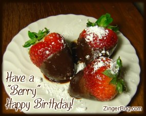 Click to get the codes for this image. Have a Berry Happy Birthday Chocolate Covered Strawberries, Birthday Food not cake, Happy Birthday Free Image, Glitter Graphic, Greeting or Meme for Facebook, Twitter or any forum or blog.