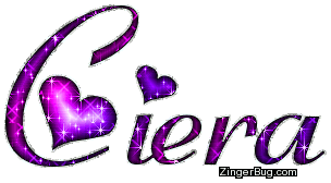 Click to get the codes for this image. Ciera Purple Glitter Name With Hearts, Girl Names Free Image Glitter Graphic for Facebook, Twitter or any blog.