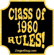Click to get the codes for this image. Class Of 1980 Rules Gold Plaque Glitter Graphic, Class Of 1980 Free glitter graphic image designed for posting on Facebook, Twitter or any forum or blog.