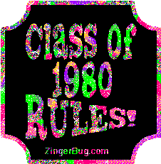 Click to get the codes for this image. Class Of 1980 Rules Multi Colored Plaque Glitter Graphic, Class Of 1980 Free glitter graphic image designed for posting on Facebook, Twitter or any forum or blog.
