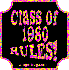 Click to get the codes for this image. Class Of 1980 Rules Pink Plaque Glitter Graphic, Class Of 1980 Free glitter graphic image designed for posting on Facebook, Twitter or any forum or blog.