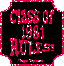 Click to get the codes for this image. Class Of 1981 Rules Red Plaque Glitter Graphic, Class Of 1981 Free glitter graphic image designed for posting on Facebook, Twitter or any forum or blog.