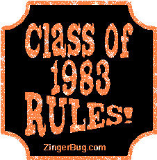 Click to get the codes for this image. Class Of 1983 Rules Orange Plaque Glitter Graphic, Class Of 1983 Free glitter graphic image designed for posting on Facebook, Twitter or any forum or blog.