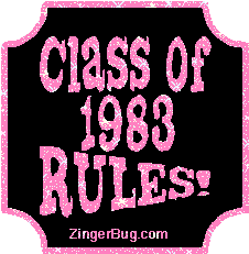 Click to get the codes for this image. Class Of 1983 Rules Pink Plaque Glitter Graphic, Class Of 1983 Free glitter graphic image designed for posting on Facebook, Twitter or any forum or blog.