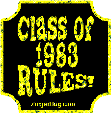 Click to get the codes for this image. Class Of 1983 Rules Yellow Plaque Glitter Graphic, Class Of 1983 Free glitter graphic image designed for posting on Facebook, Twitter or any forum or blog.