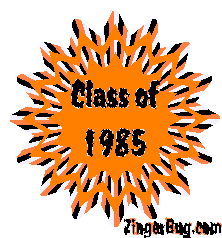Click to get the codes for this image. Class Of 1985 Orange Starburst Glitter Graphic, Class Of 1985 Free glitter graphic image designed for posting on Facebook, Twitter or any forum or blog.