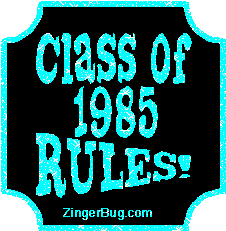 Click to get the codes for this image. Class Of 1985 Rules Light Blue Plaque Glitter Graphic, Class Of 1985 Free glitter graphic image designed for posting on Facebook, Twitter or any forum or blog.