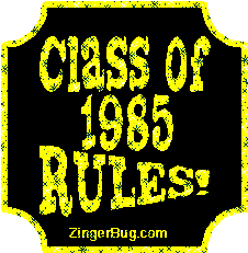 Click to get the codes for this image. Class Of 1985 Rules Yellow Plaque Glitter Graphic, Class Of 1985 Free glitter graphic image designed for posting on Facebook, Twitter or any forum or blog.
