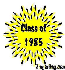 Click to get the codes for this image. Class Of 1985 Yellow2 Starburst Glitter Graphic, Class Of 1985 Free glitter graphic image designed for posting on Facebook, Twitter or any forum or blog.