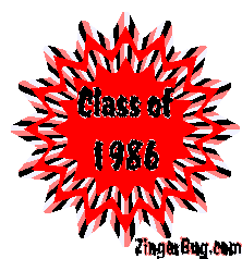 Click to get the codes for this image. Class Of 1986 Red Starburst Glitter Graphic, Class Of 1986 Free glitter graphic image designed for posting on Facebook, Twitter or any forum or blog.
