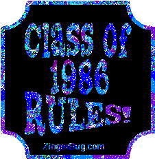 Click to get the codes for this image. Class Of 1986 Rules Blue Plaque Glitter Graphic, Class Of 1986 Free glitter graphic image designed for posting on Facebook, Twitter or any forum or blog.