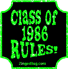 Click to get the codes for this image. Class Of 1986 Rules Green Plaque Glitter Graphic, Class Of 1986 Free glitter graphic image designed for posting on Facebook, Twitter or any forum or blog.