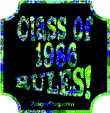 Click to get the codes for this image. Class Of 1986 Rules Multi Colored Plaque Glitter Graphic, Class Of 1986 Free glitter graphic image designed for posting on Facebook, Twitter or any forum or blog.
