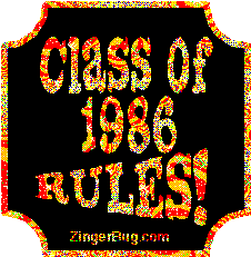 Click to get the codes for this image. Class Of 1986 Rules Red Yellow Plaque Glitter Graphic, Class Of 1986 Free glitter graphic image designed for posting on Facebook, Twitter or any forum or blog.