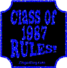 Click to get the codes for this image. Class Of 1987 Rules Blue Plaque Glitter Graphic, Class Of 1987 Free glitter graphic image designed for posting on Facebook, Twitter or any forum or blog.
