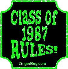 Click to get the codes for this image. Class Of 1987 Rules Green Plaque Glitter Graphic, Class Of 1987 Free glitter graphic image designed for posting on Facebook, Twitter or any forum or blog.