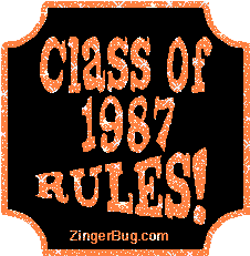 Click to get the codes for this image. Class Of 1987 Rules Orange Plaque Glitter Graphic, Class Of 1987 Free glitter graphic image designed for posting on Facebook, Twitter or any forum or blog.