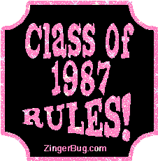 Click to get the codes for this image. Class Of 1987 Rules Pink Plaque Glitter Graphic, Class Of 1987 Free glitter graphic image designed for posting on Facebook, Twitter or any forum or blog.