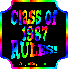 Click to get the codes for this image. Class Of 1987 Rules Rainbow Plaque Glitter Graphic, Class Of 1987 Free glitter graphic image designed for posting on Facebook, Twitter or any forum or blog.