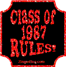 Click to get the codes for this image. Class Of 1987 Rules Red Plaque Glitter Graphic, Class Of 1987 Free glitter graphic image designed for posting on Facebook, Twitter or any forum or blog.