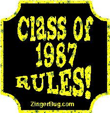 Click to get the codes for this image. Class Of 1987 Rules Yellow Plaque Glitter Graphic, Class Of 1987 Free glitter graphic image designed for posting on Facebook, Twitter or any forum or blog.