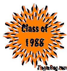 Click to get the codes for this image. Class Of 1988 Orange Starburst Glitter Graphic, Class Of 1988 Free glitter graphic image designed for posting on Facebook, Twitter or any forum or blog.