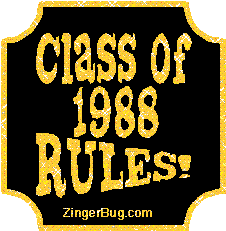 Click to get the codes for this image. Class Of 1988 Rules Gold Plaque Glitter Graphic, Class Of 1988 Free glitter graphic image designed for posting on Facebook, Twitter or any forum or blog.