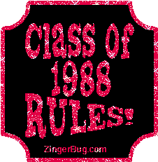 Click to get the codes for this image. Class Of 1988 Rules Red Plaque Glitter Graphic, Class Of 1988 Free glitter graphic image designed for posting on Facebook, Twitter or any forum or blog.