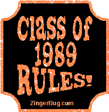 Click to get the codes for this image. Class Of 1989 Rules Orange Plaque Glitter Graphic, Class Of 1989 Free glitter graphic image designed for posting on Facebook, Twitter or any forum or blog.