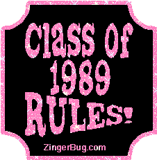 Click to get the codes for this image. Class Of 1989 Rules Pink Plaque Glitter Graphic, Class Of 1989 Free glitter graphic image designed for posting on Facebook, Twitter or any forum or blog.