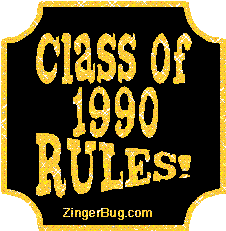 Click to get the codes for this image. Class Of 1990 Rules Gold Plaque Glitter Graphic, Class Of 1990 Free glitter graphic image designed for posting on Facebook, Twitter or any forum or blog.