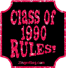 Click to get the codes for this image. Class Of 1990 Rules Red Plaque Glitter Graphic, Class Of 1990 Free glitter graphic image designed for posting on Facebook, Twitter or any forum or blog.