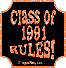 Click to get the codes for this image. Class Of 1991 Rules Orange Plaque Glitter Graphic, Class Of 1991 Free glitter graphic image designed for posting on Facebook, Twitter or any forum or blog.