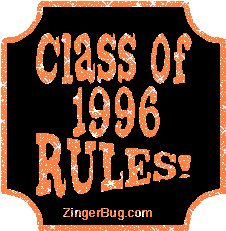 Click to get the codes for this image. Class Of 1996 Rules Orange Plaque Glitter Graphic, Class Of 1996 Free glitter graphic image designed for posting on Facebook, Twitter or any forum or blog.