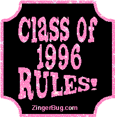 Click to get the codes for this image. Class Of 1996 Rules Pink Plaque Glitter Graphic, Class Of 1996 Free glitter graphic image designed for posting on Facebook, Twitter or any forum or blog.