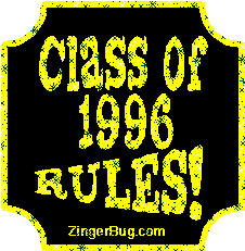 Click to get the codes for this image. Class Of 1996 Rules Yellow Plaque Glitter Graphic, Class Of 1996 Free glitter graphic image designed for posting on Facebook, Twitter or any forum or blog.