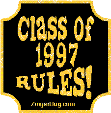 Click to get the codes for this image. Class Of 1997 Rules Gold Plaque Glitter Graphic, Class Of 1997 Free glitter graphic image designed for posting on Facebook, Twitter or any forum or blog.